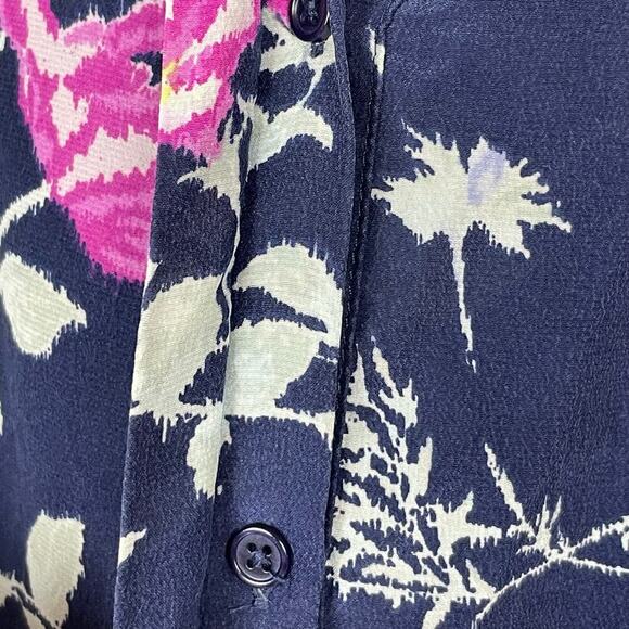 Joie V-neck Button Down Long Sleeve Blouse‎ Women's size S Blue Pink Floral - Picture 5 of 6